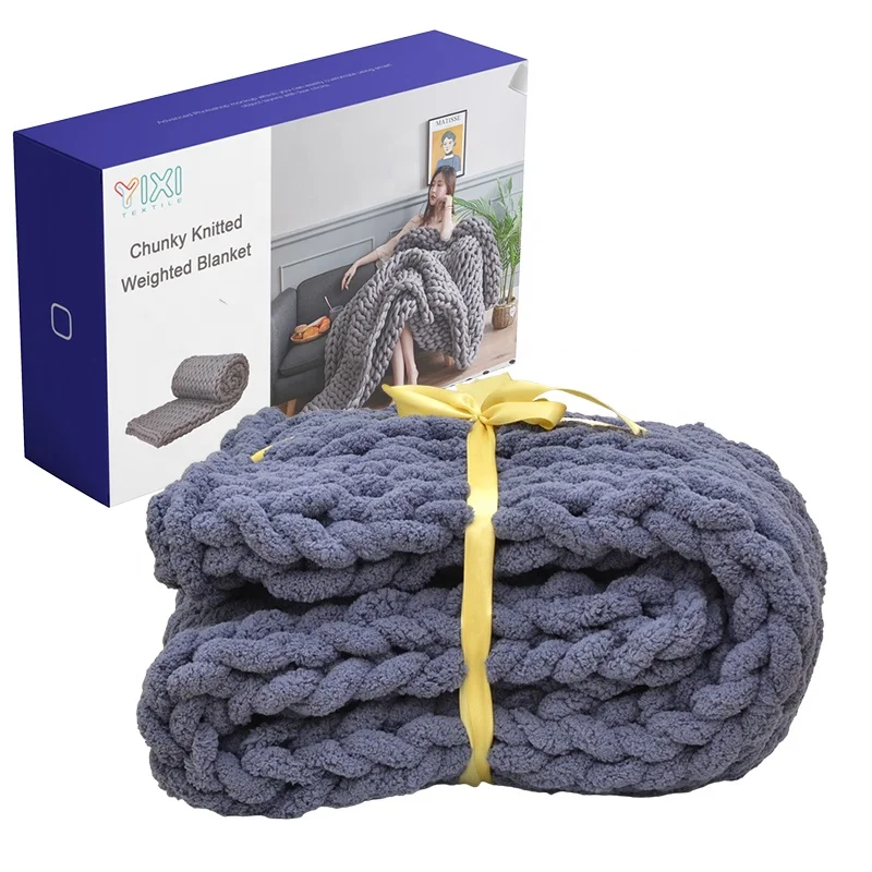 King Size Light Weight Soft Hand Jumbo Bedding Chunky White Chenille Knitted Blanket