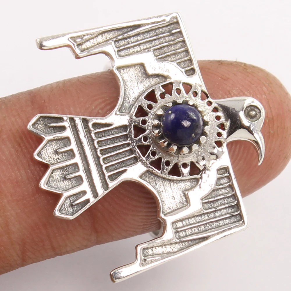 Eagle Unique Design 925 Pure Sterling Silver Ring All USA Size Natural Lapis Lazuli Rings 5x5 Round Cab Gemstone