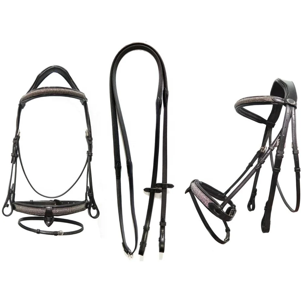 High Customized Navy Sparkle Flash Bridle Anatomic Western Style Horse Bridle made Leather Stylish Riding Equestrian Sports