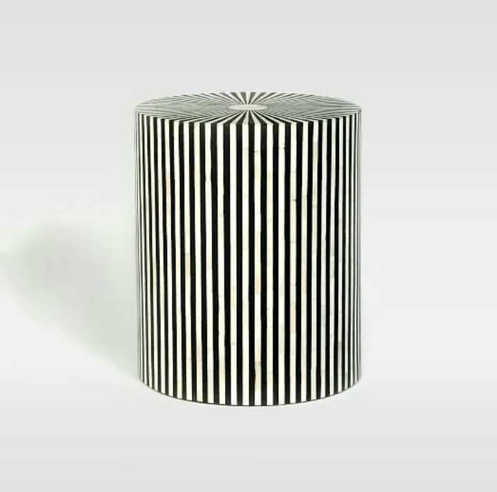 Bone Inlay Design round Stool in black Color by bullish exports