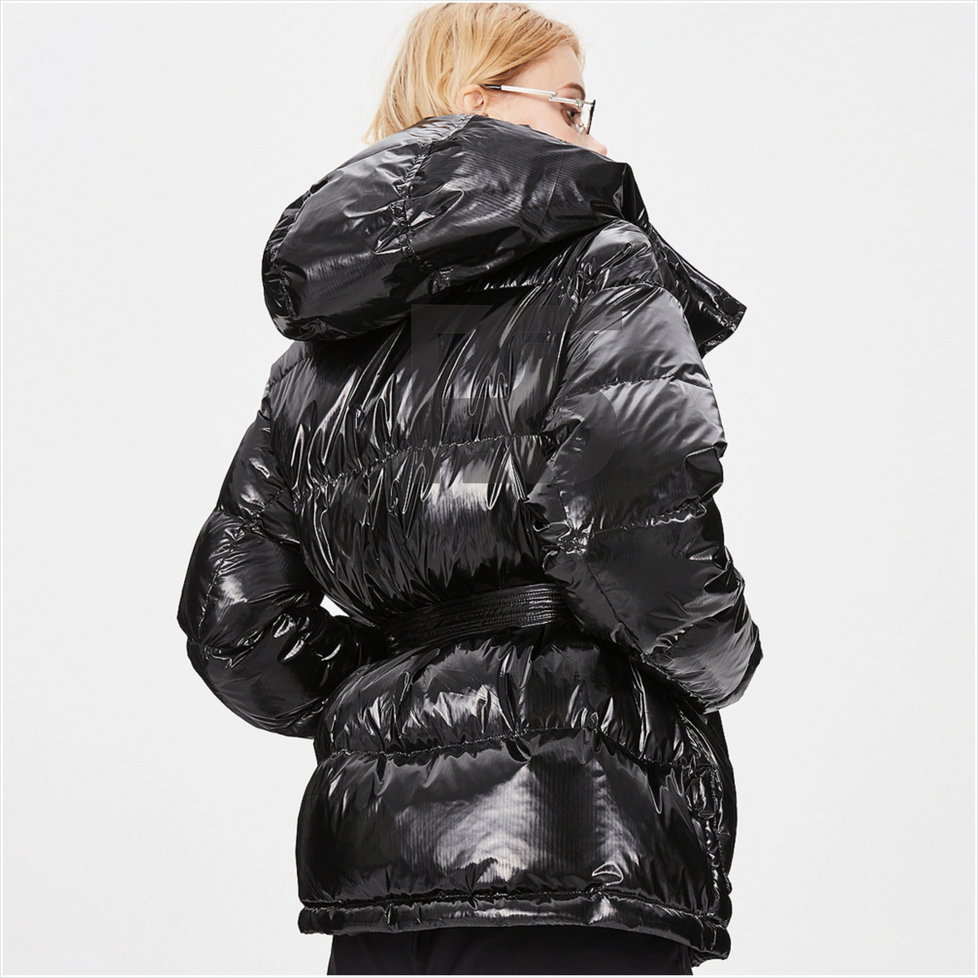 Premium Supplier Winter Quilted Down Jacket Waterproof Shiny Black Cropped Puffer Jacket Women