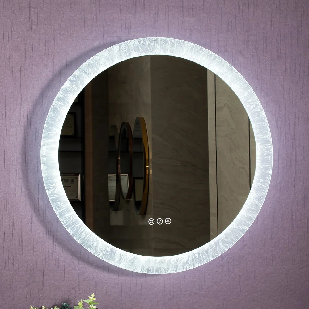 Round Illuminated Bathroom Mirror Bath Smart Vanity Defogger Mirror With Touch Sensor