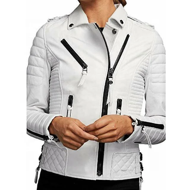 
Biker Beautiful White Leather Jacket for Women 