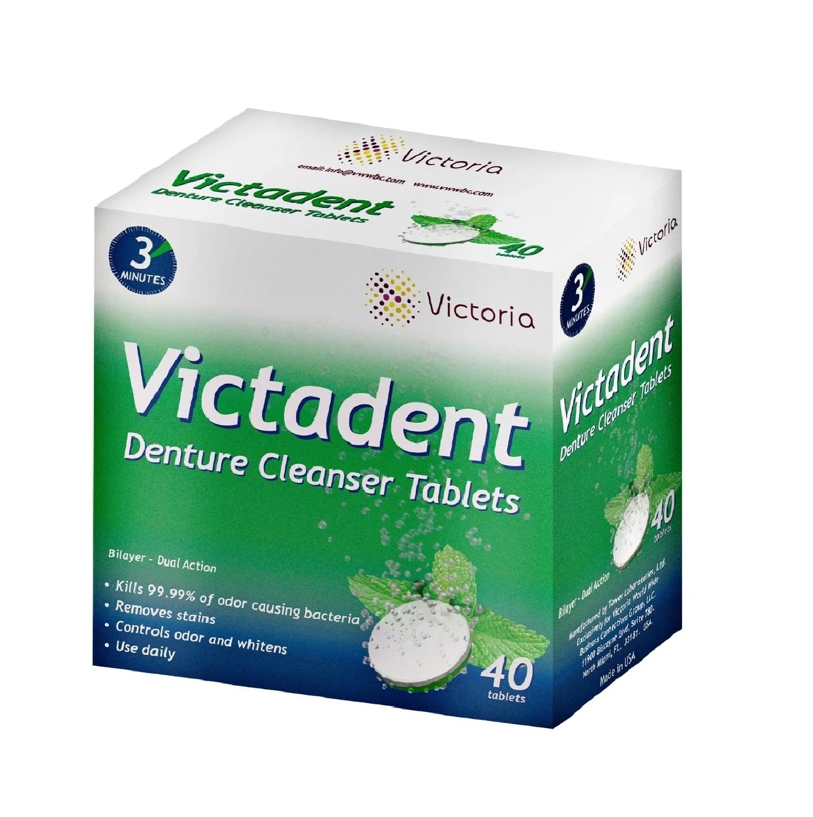 
USA Formulated - 3 Minutes Cleaning Oral health Orthodonthic appliances Victadent Denture Cleanser Tablets 