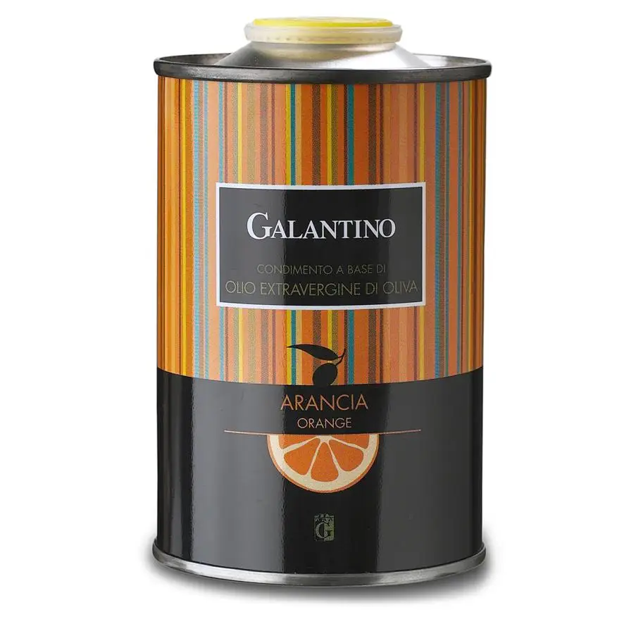 Natural Flavored Extra Virgin Olive Oil  And Orange Tin 250 Galantino for dressing and cooking 250ml Italy