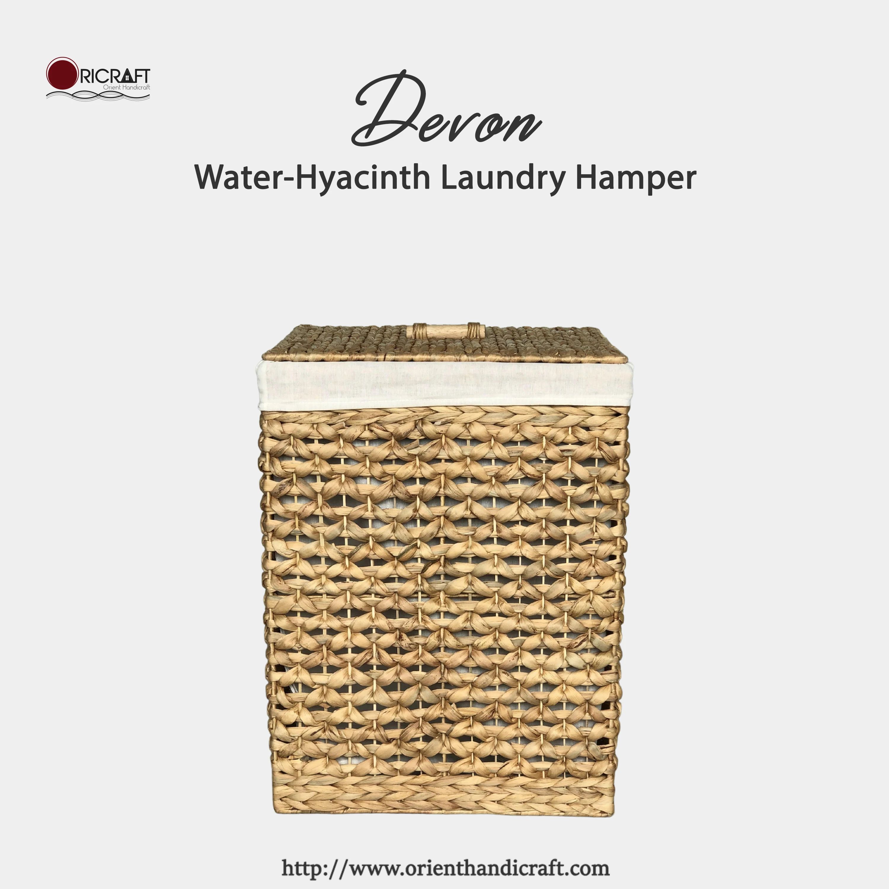 DEVON Water Hyacinth Laundry Hamper with Fabric Meticulously Crafted Natural Removable Liner Handwoven
