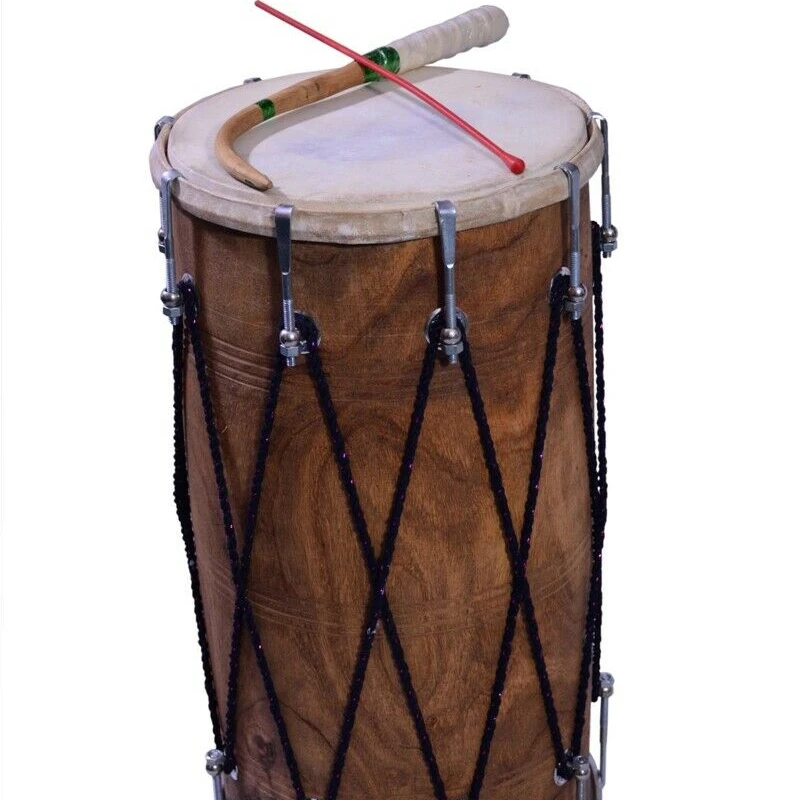 Барабанные биты, деревянные натуральные панджаби Bhangra Dhol, коричневый ручной перкуссионный барабан, деревянный корпус из манго 61*33*33
