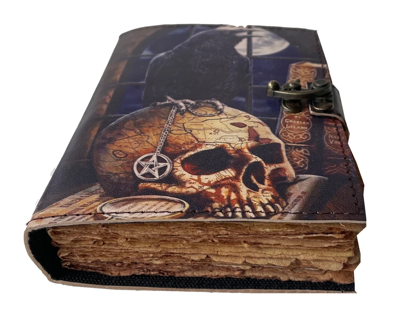Книга с тенями кожаный журнал-кожаный символ вороны мертвый череп принтом на краях бумажный журнал-дорожный блокнот лучший