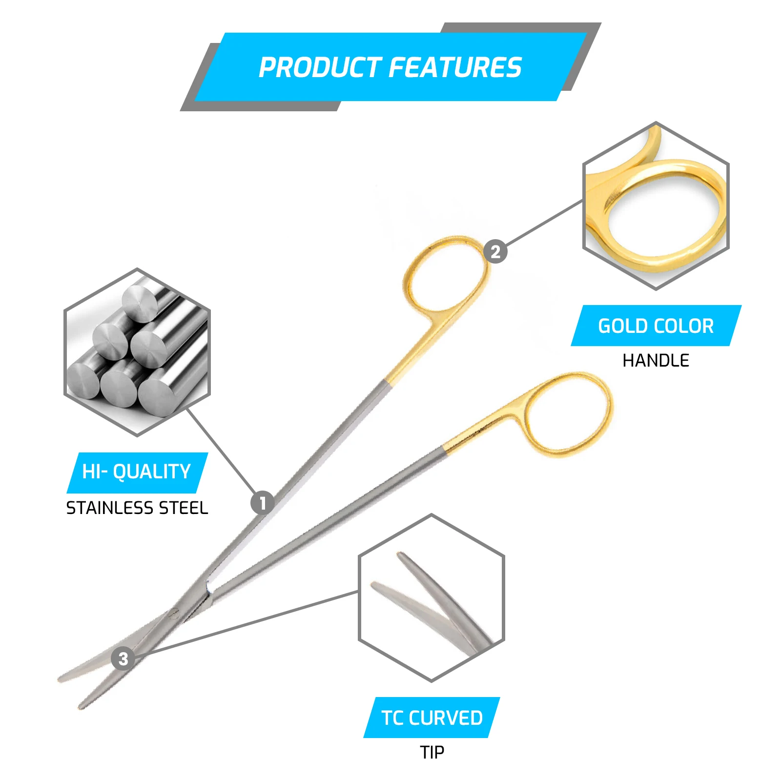 Высококачественные изогнутые ножницы Metzenbaum из немецкой нержавеющей стали TC хирургические инструменты