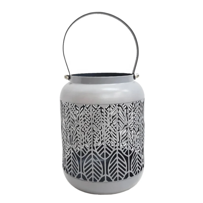 Home Decoration Iron Decorative Round Shaped Hanging Lantern With Out T-Lite Shiny Grey Ceramic For Wedding Decor