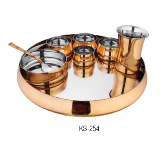 COPPER TABLEWARE SET / COPPER THALI SET / COPPER DINNERWARE SET DISHES AND PLATES FOR SERVING FOOD ON SALE