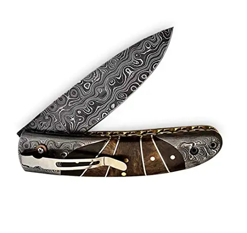 
 Складной/карманный нож ручной работы из дамасской стали с индивидуальным дизайном и ручкой из розового дерева  