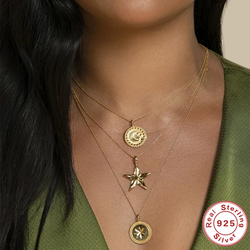 CANNER Vintage 18K Gold Plated 925 Sterling Silver Star Moon Goddess Necklace Roxi Jewelry