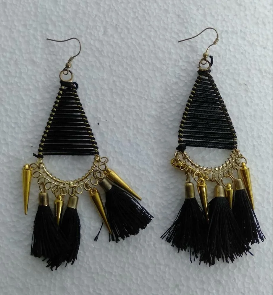 Indian Style Metal With Blue Tussle Charm Earring Jewelry Models India 2024 for Woman Pictures Gift White Party Trendy