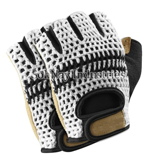 Bicycle Gloves Cycle Gloves with Leather Palm, Knitted Crochet Back Palm made by Leather Back Knitted Mesh Hook-and-loop