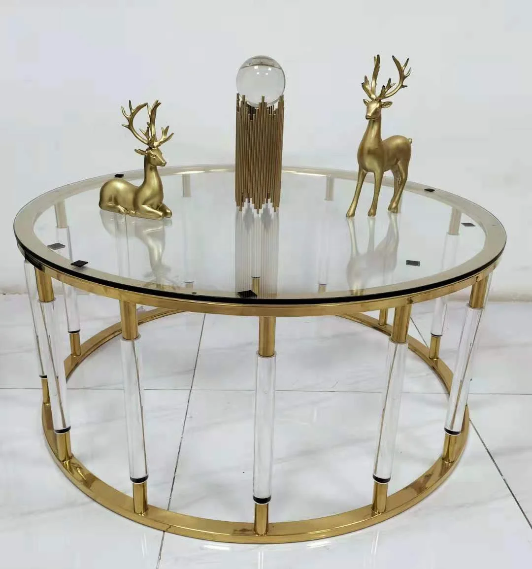 Luxury Hot Selling Round Black Glass Top  Wedding Decoration Acrylic Frame Coffee Cake Table