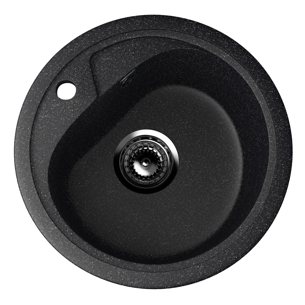 Round kitchen sink ULGRAN U-500 with mixer tap hole, sink single bowl round composite stone 12 colors