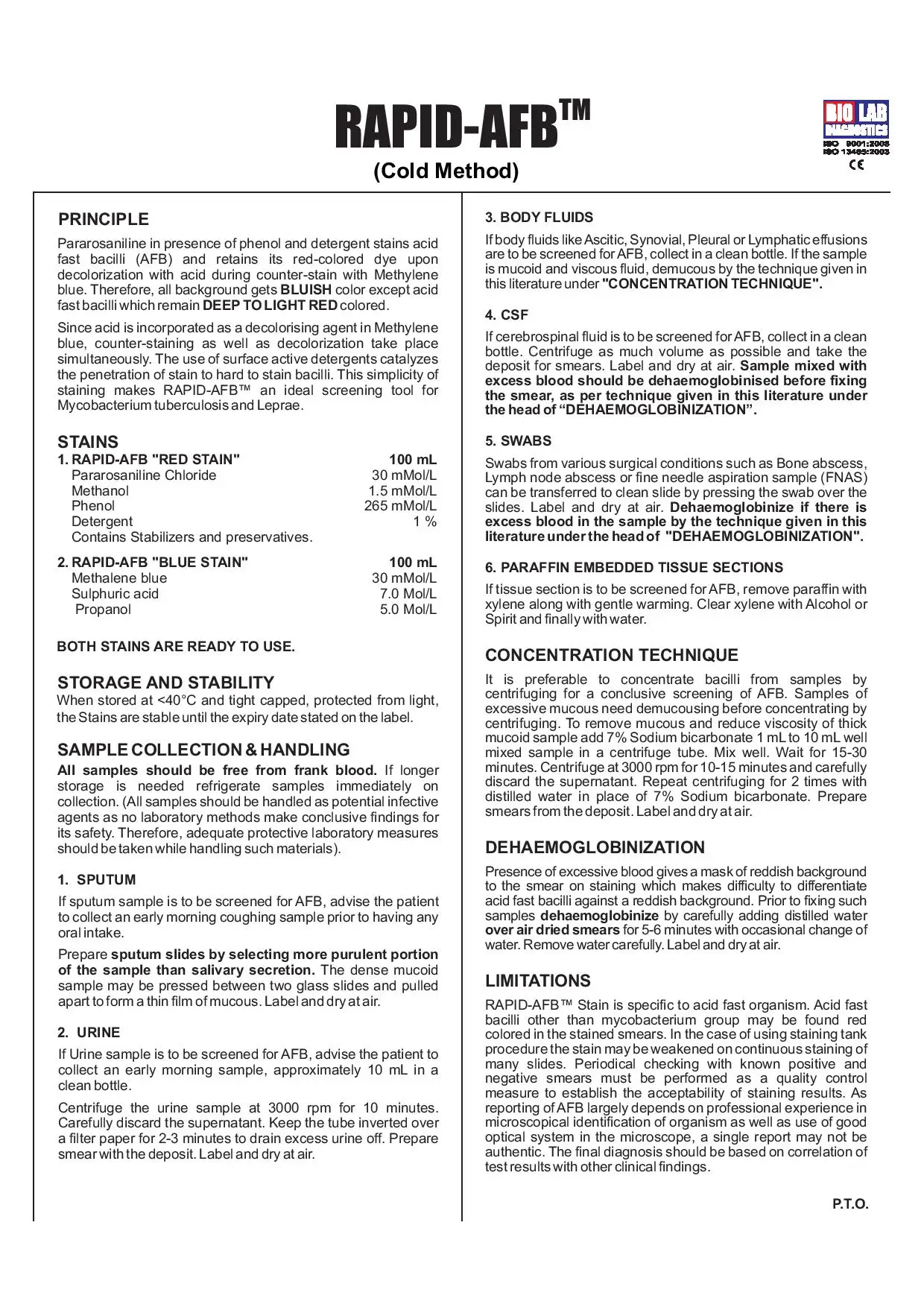 Быстрый AFB набор пятен холодный метод