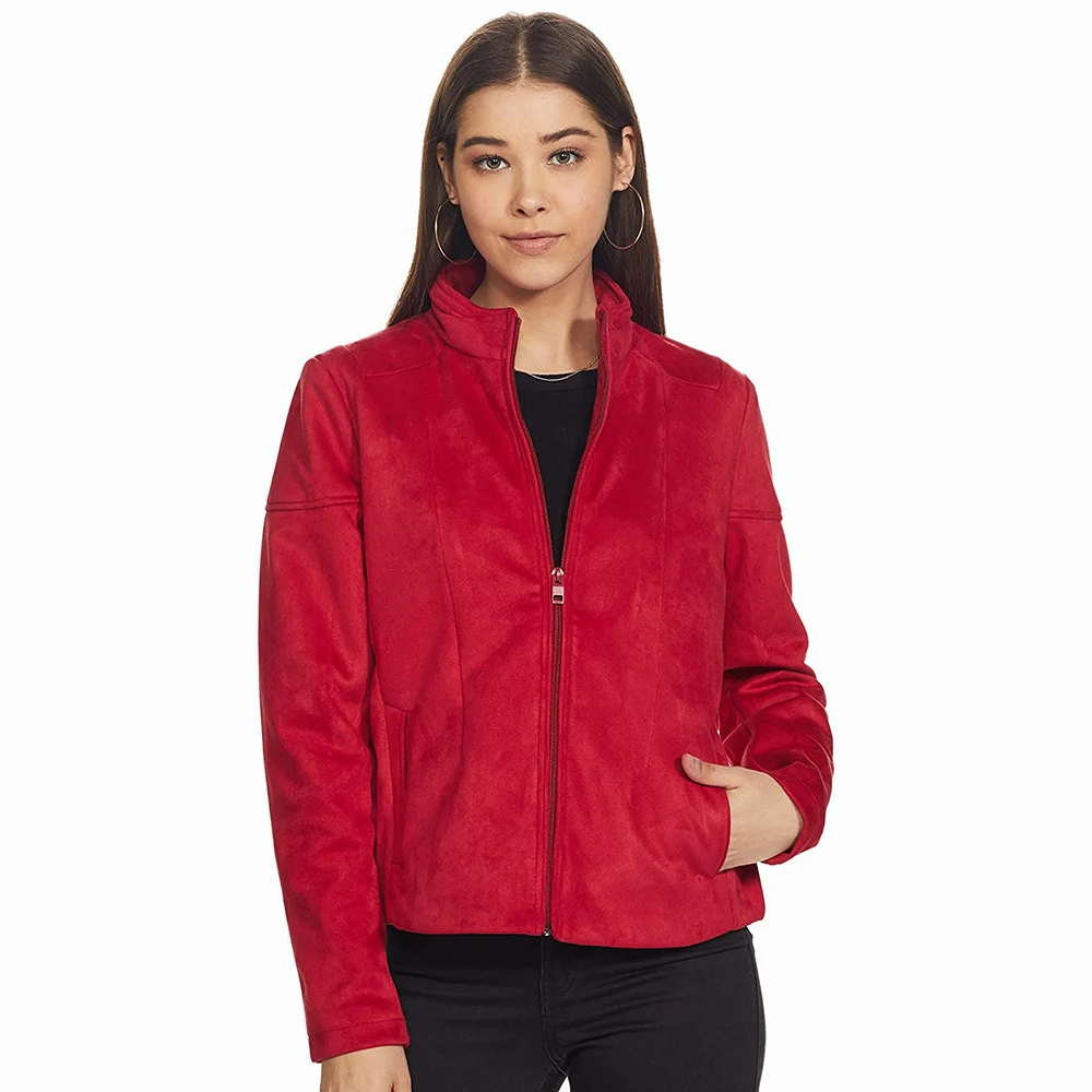 Женская уличная одежда красные куртки-бомберы с молнией спереди для девочек/стильные дам