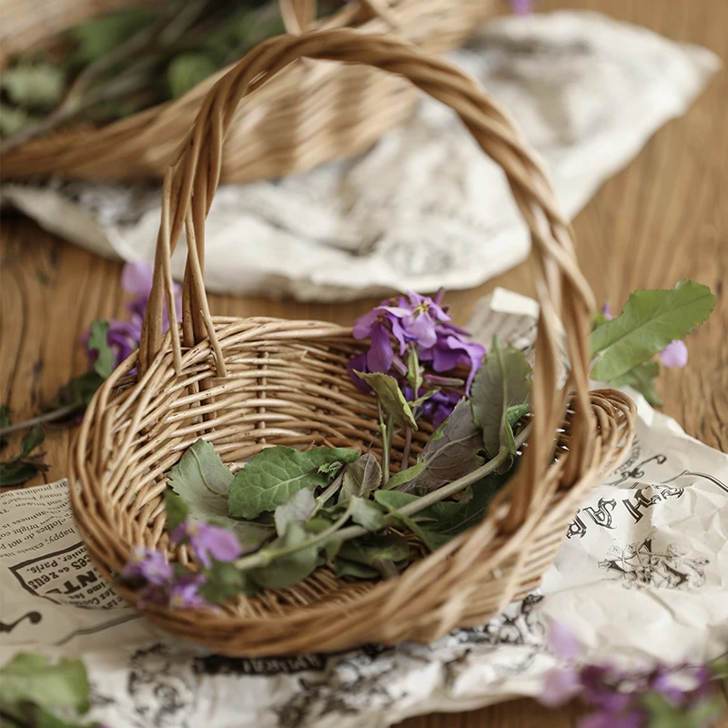 Flower basket straw weaving rattan wicker flower basket pastoral hand-woven green radish flower arrangement succulent creative