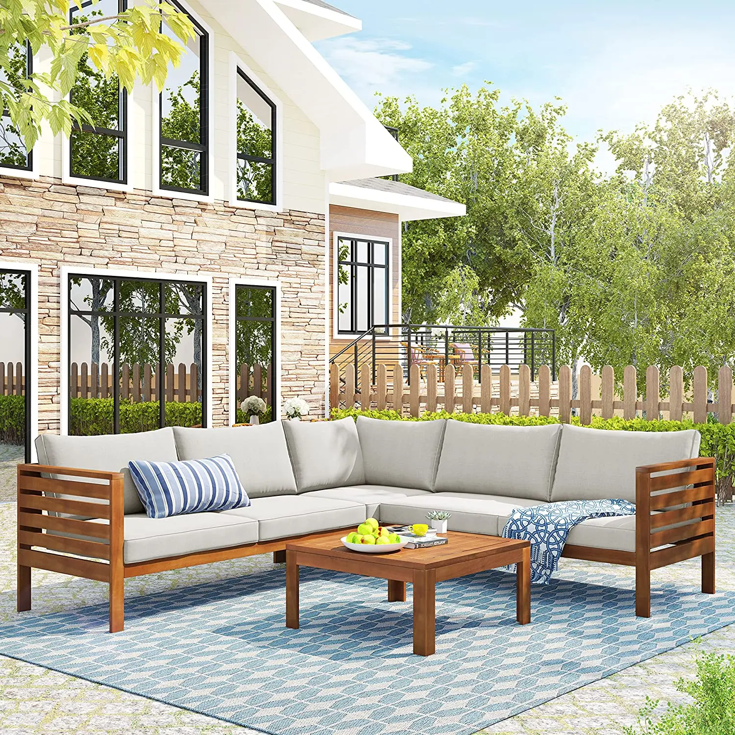 Corner Sofa Set  Patio Furniture Sets   Outdoor Sofa Set  Seating Group with Cushions  Garden Poolside L Shape Furniture