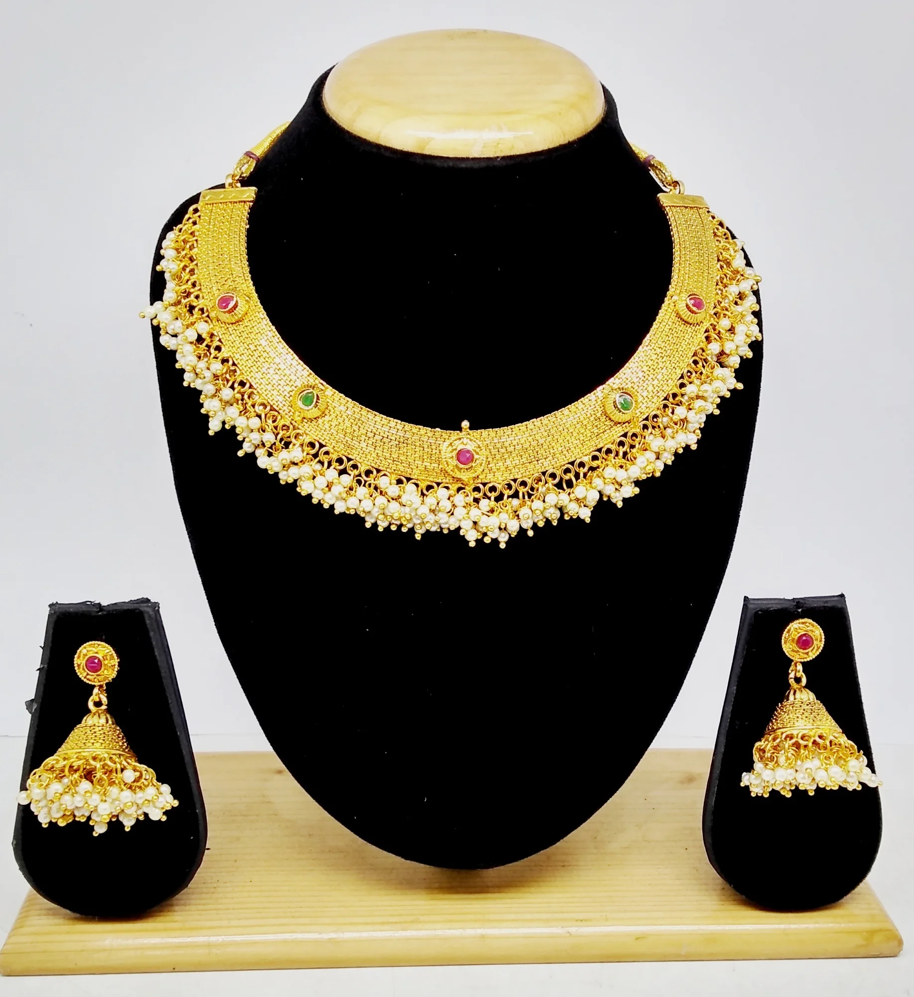 New Attractive Gold plated Design Necklace Set for women&girls(pink&green)