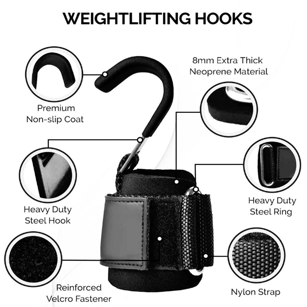 Men Women Bodybuilding Power Weight Lifting Hooks, Pull Ups Deadlifts Weightlifting Grip Wrist Straps