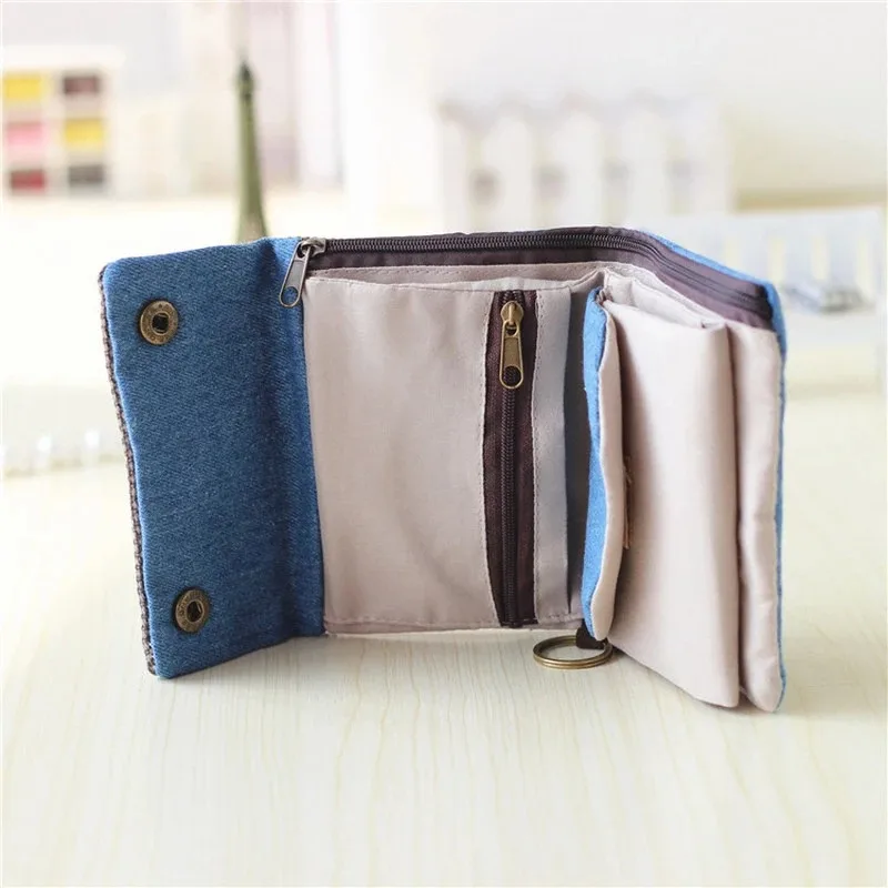 2020 Cotton Women Wallets Large Capacity Gray Blue Short Wallet Ladies Denim Multifunctional Men Wallet Mini Carteira