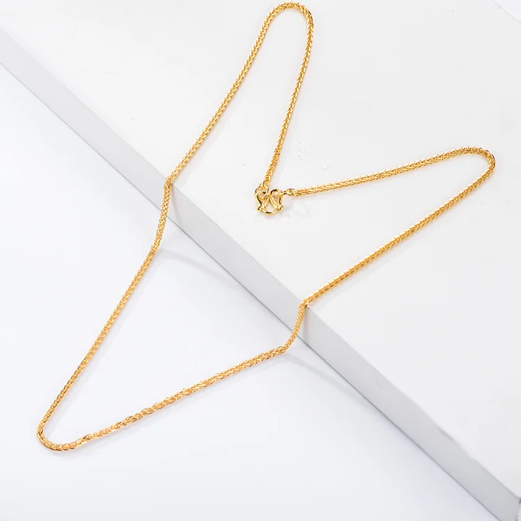 
Solid 24k Yellow Gold curb wheat chopin chain necklace for women 