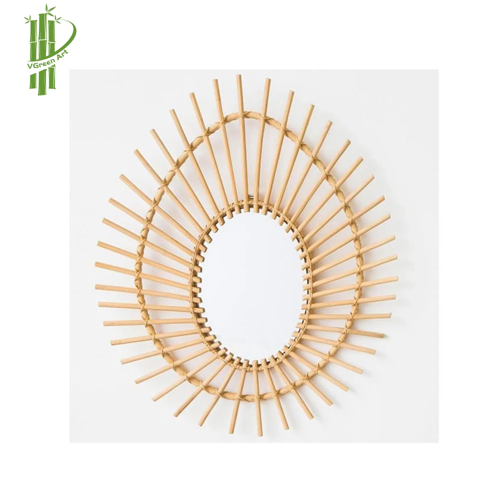 Wall Mirror Handmade Home Decor Vintage Handicrafts Wood Bamboo Wicker Rattan Frame elip oval sun eyes shape mirror in Vietnam