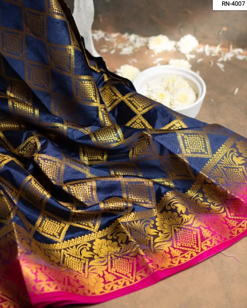 FULL SAREE OF HEAVY MONO NYLON THREAD WITH HEAVY ZARI  WORK CONTRAST PALLU & BLOUSE FOR WEDDING AND SPECIAL OCCASION FOR LADIES