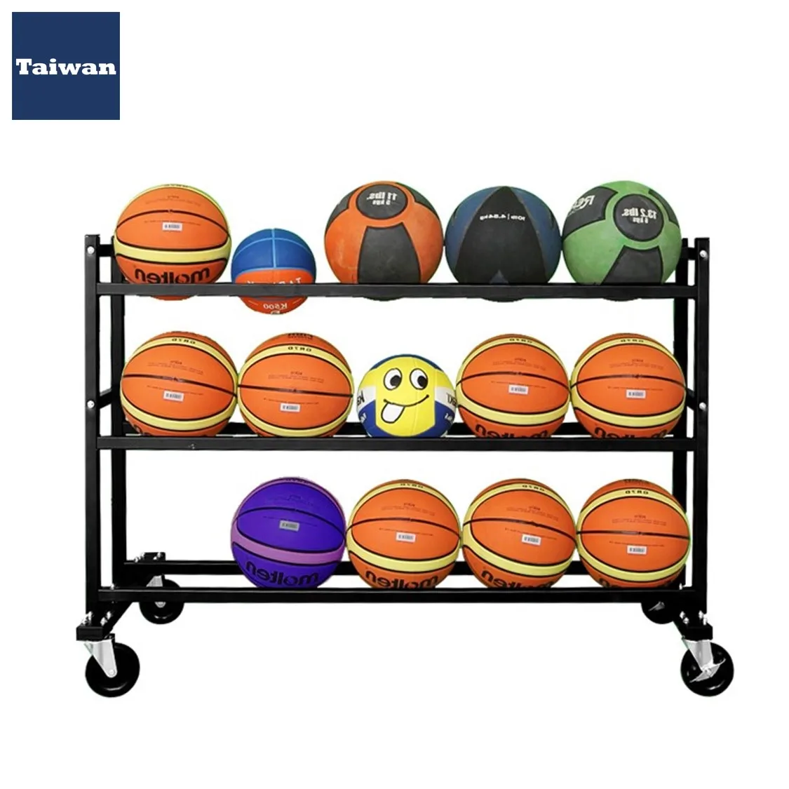 ボール整理カゴ ホイール付きスポーツ 3層バスケットボールカート ローリングバスケットボール収納カート ホイール付き