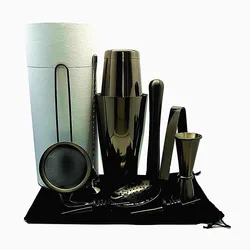 Christmas promotional gifts Black color plated Stainless Steel boston Bar tools Boston Bartender Kit  boston Cocktail Shaker set