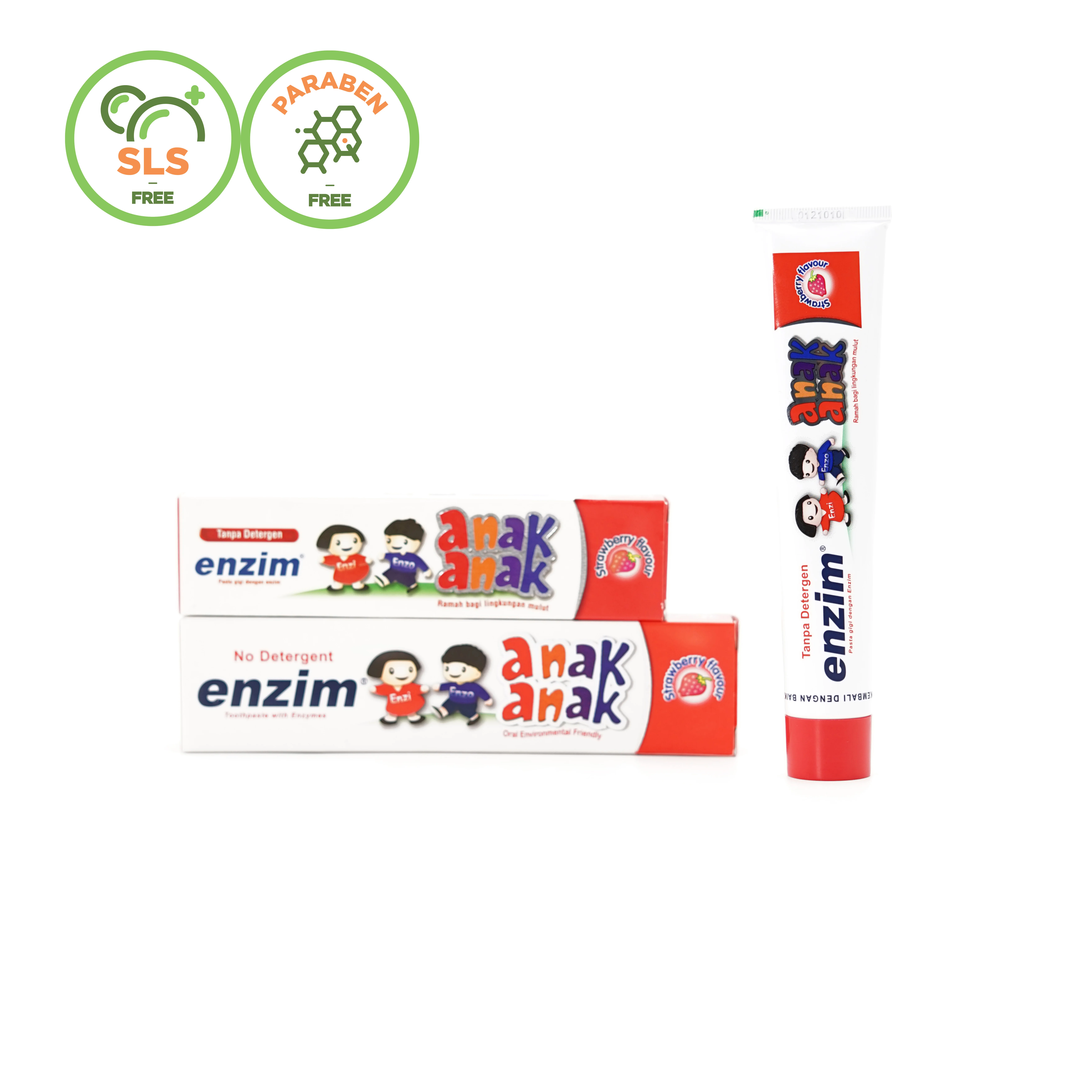 
Enzim Kids toothpaste strawberry Flavor with active enzymes and without detergent, size 50 ml/ 62 gr, OEM Acceptable 