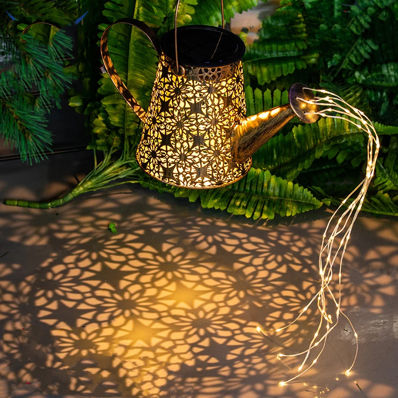 Outdoor waterproof decorative landscape DIY metal watering can led light with stake