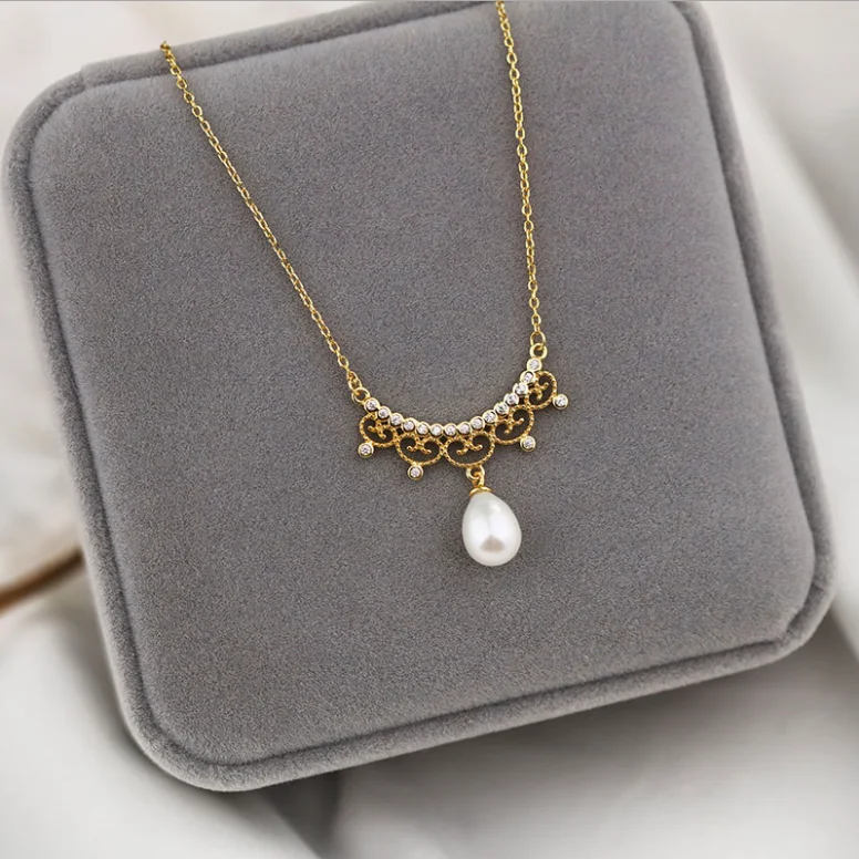 baroque vintage elegant jewelry collar de plata 14k gold plated 925 sterling silver gold plated pearl necklace