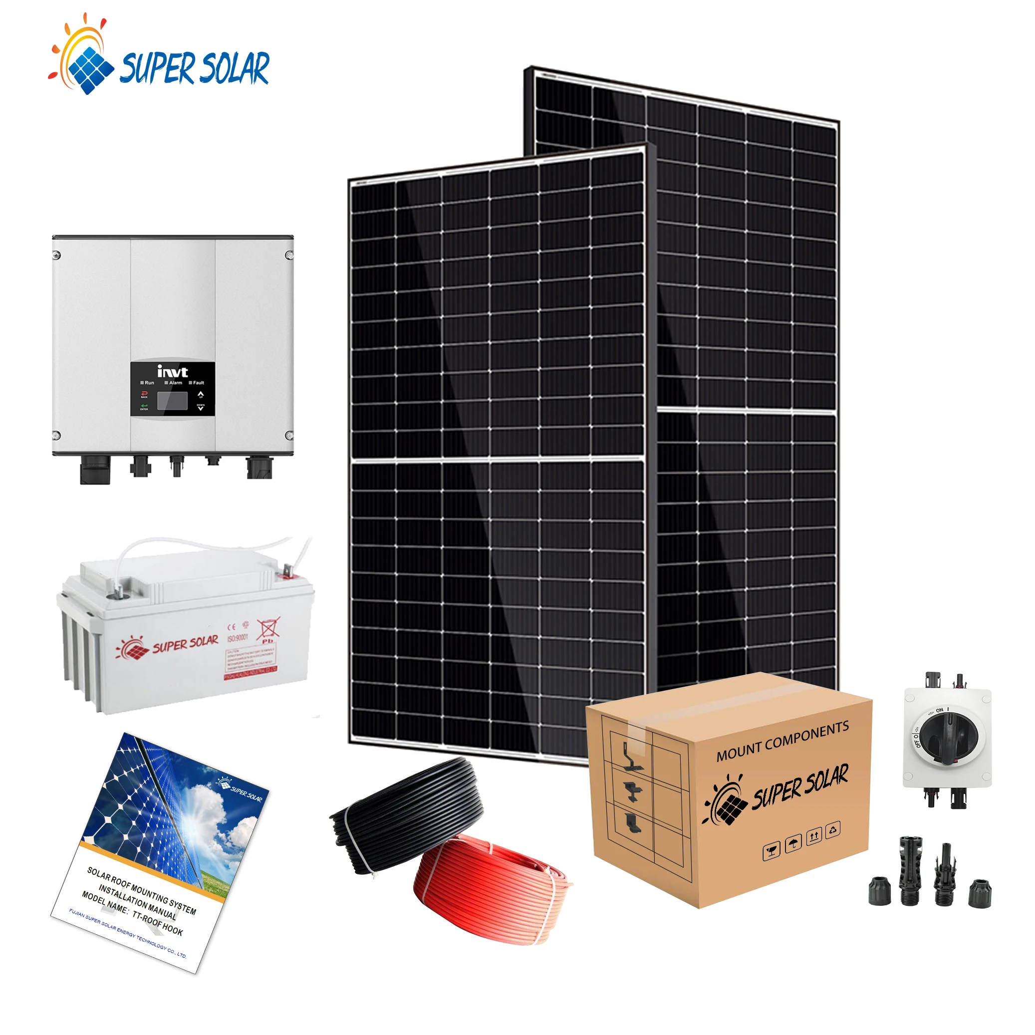 Supersolar residence use 30000 watt complete system solar panel kit off grid solar power 30kw complete system