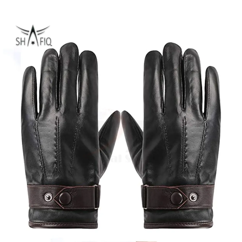 Rib Logo Printed Design High quality Goat Leather Winter Gloves Fashion Soft Black Leather Gloves