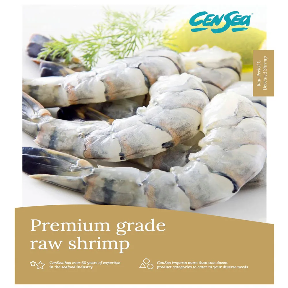 
CenSea Raw Peeled and Deveined Tail-Off Farm Raised Vannamei White Shrimps 16 - 20 Pcs Per Lb 