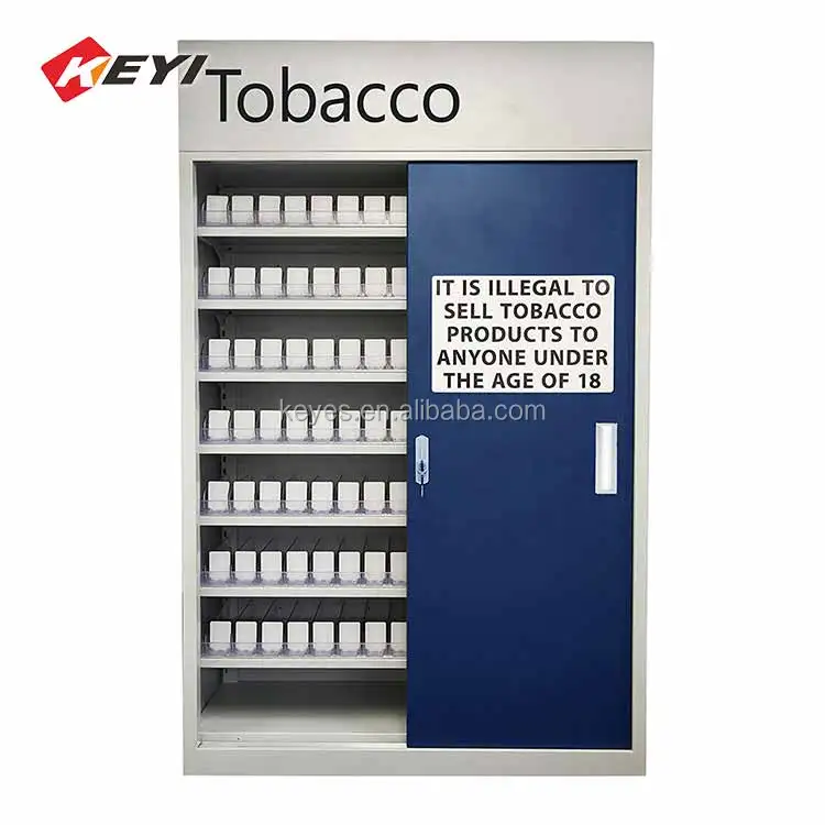 Customized Tobacco Store Metal 8 Tier Cigarette Lockable Display Cabinet With Left and Right Sliding Door