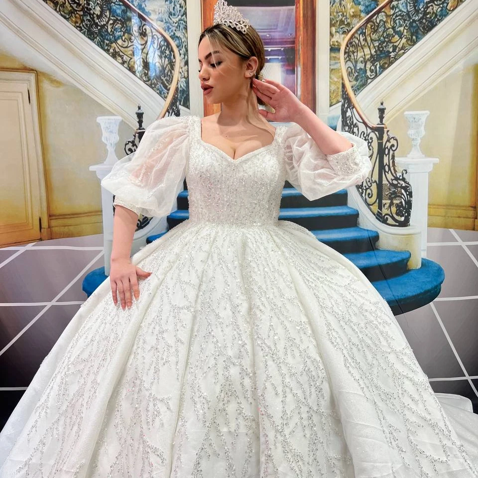 Turkish Woman Wedding Dress Bridal Gown Elegant Long Party Dress Evening Dress Chiffon Tulle Satin Luxury High Quality