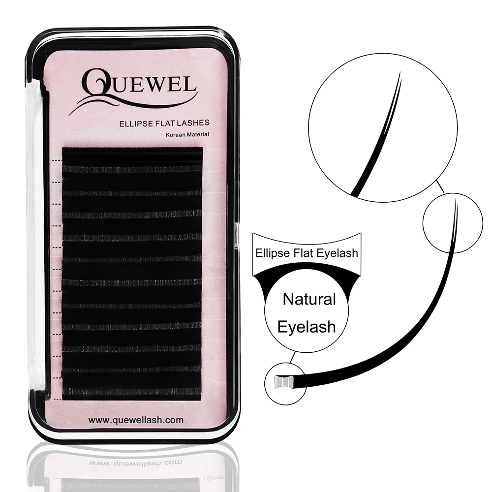 Quewel extension de pestanas planas Ellipse Flat Eyelash Premium Double Pointed Flat Eyelashes for Shop Eyelash Extension
