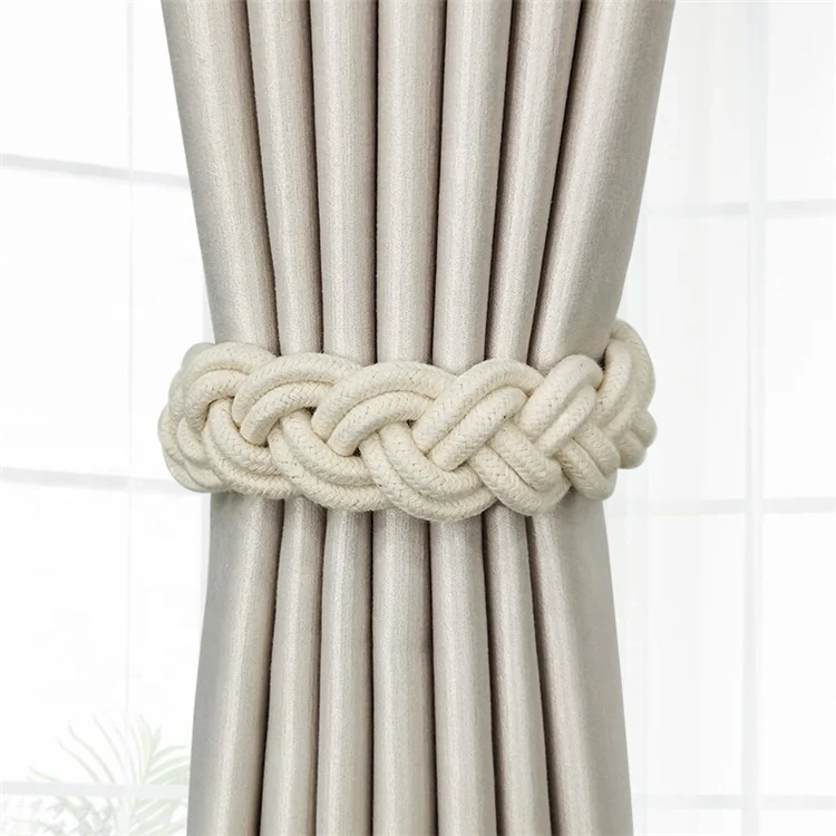 YUJIN 2 Pack Magnetic Woven Curtain Tiebacks Boho Rope Drapery Tie-Backs with Durable Wooden Buckle