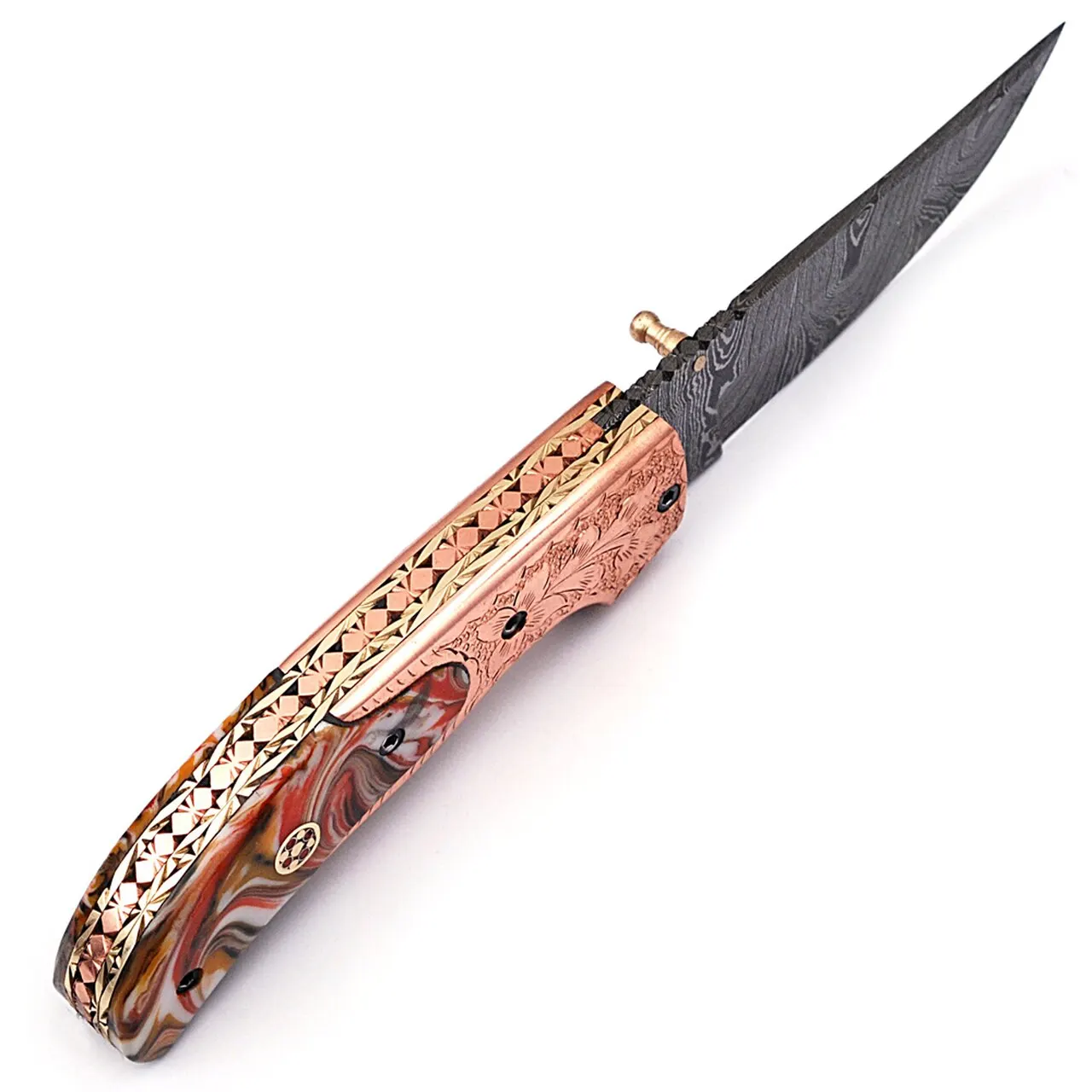 Customizable Folding Pocket Knife Outdoor Camping Hunting Handmade New Design Damascus Steel Blade Wood Resin Chemical Knife