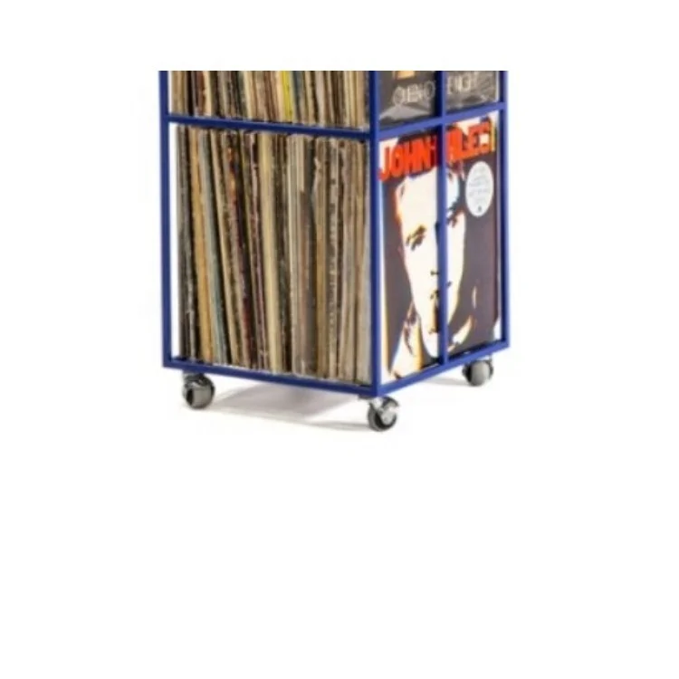 2 Levels  Vinyl Record Storage Album Stand Crate Cart with 4 Wheels