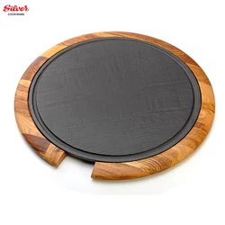 Service Platters Cast Iron with Wooden Base 36 Cm Plate Dish Stone Patterned Service PLATTER Customized Pattern Color Enamel 4mm