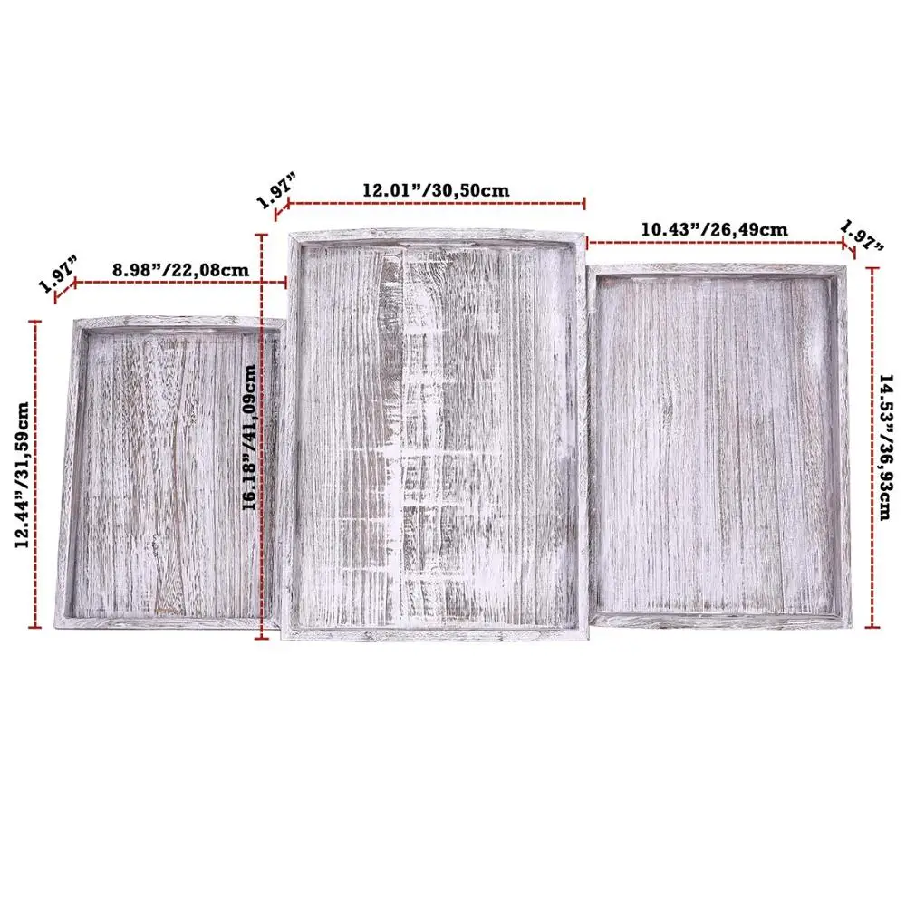 Made of High Quality Mango Wood White Distressed Food Drinks Serving Tray Rectangle Shape Customized Mango Wood Serving Tray