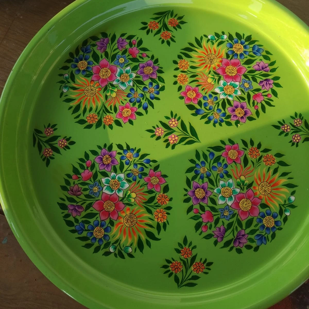 Hand painted food plates, steel food plates, Indian food plates stainless steel