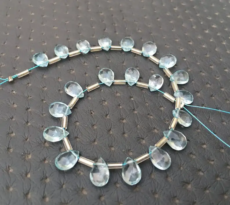 Very Stunning 21 Pieces Natural Blue Topaz Gemstone Faceted Pear Shape Beads