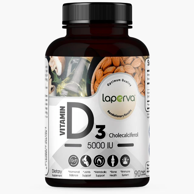 
High quality Vitamin D3 5000 IU food supplement for building strong bones 90 pcs Veggie Capsules per bottle by Laperva 